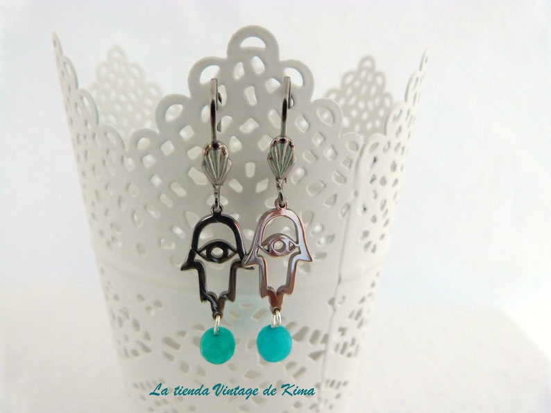 Boucles d'oreilles arbre de vie, boucles d'oreilles main de Fatima, boucles d'oreilles acier inoxydable, boucles d'oreilles pendantes, boucles d'oreilles agate, boucles d'oreilles femme, boucles d'oreilles longues image 5