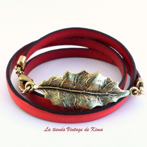 Leather bracelet three turns woman 2 models Rosa -Coral