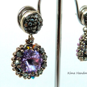 Stud earrings, black and purple earrings, earrings with Swarovski crystal, handmade earrings, chandelier earrings, women&#39;s earrings