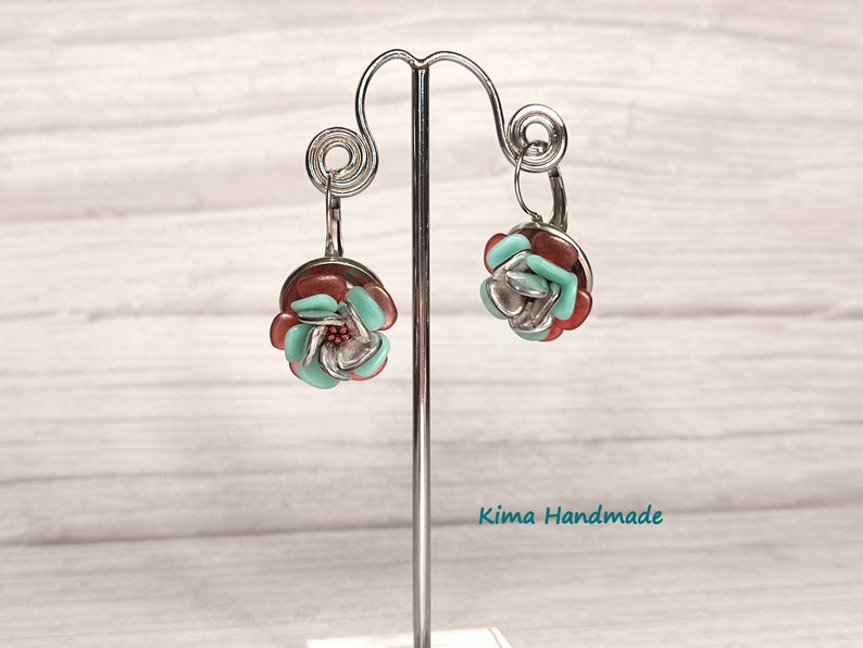 floral earrings, dangling earrings, stainless steel earrings, gift earrings for women, handmade earrings, Christmas gift earrings image 3