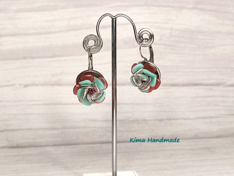 boucles d'oreilles florales, boucles d'oreilles pendantes, boucles d'oreilles en acier inoxydable, boucles d'oreilles cadeaux pour femmes, boucles d'oreilles faites à la main, boucles d'oreilles cadeaux de Noël image 3