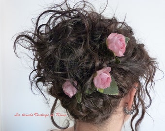 Hair pins with flowers, bridal hairpins, green mauve hairpins, bridesmaids hairpins, handmade bride gift