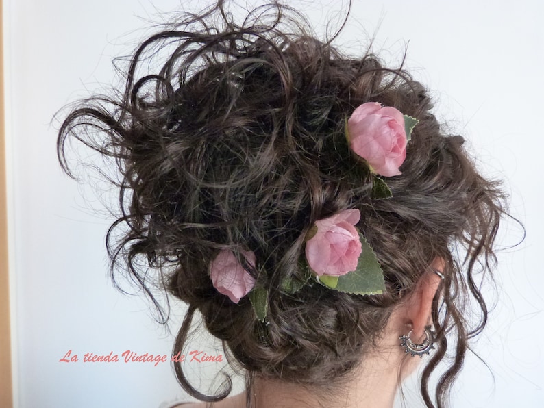 Épingles à cheveux avec fleurs, épingles à cheveux de mariée, épingles à cheveux mauve vert, épingles à cheveux de demoiselles d'honneur, cadeau de mariée fait à la main image 1