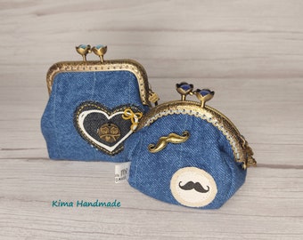 Monedero con boquilla redonda, monedero con boquilla cuadrada,cartera para mujer,regalo mujer Navidad,monedero tela tejana azul,portamonedas