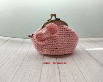 Pink crochet purse, pink wallet, purse with mouthpiece, gift for women, pink purse, pink purse gift