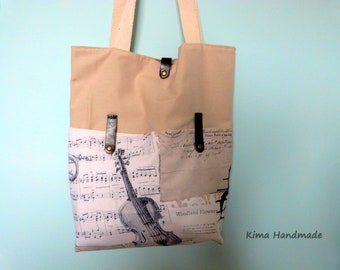 Tote bag estampado música, tote bag para compras, bolsa tela mujer, tote bag hecho a mano,bolsa de mano, bolsa para colgar,tote bag regalo