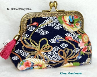 Japanese style printed purse, purses with mouthpiece, handmade wallets, mother's day gift, gift for women, coin holder