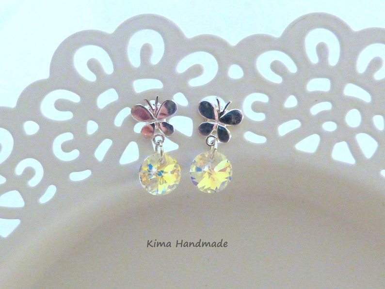 Silver butterfly earrings, sterling silver earring and Swarovski Crystal, women's gift earrings, bridal earrings, small minimalist earrings image 4