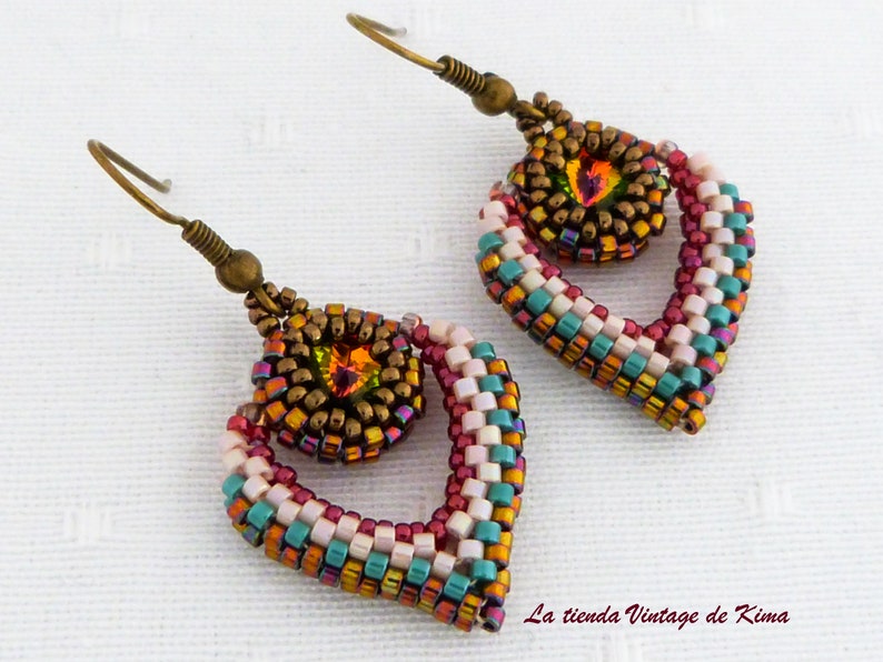 Heart earrings, earrings with Swarovski, Valentine's gift earrings, handmade earrings, colorful earrings, earrings for women image 3