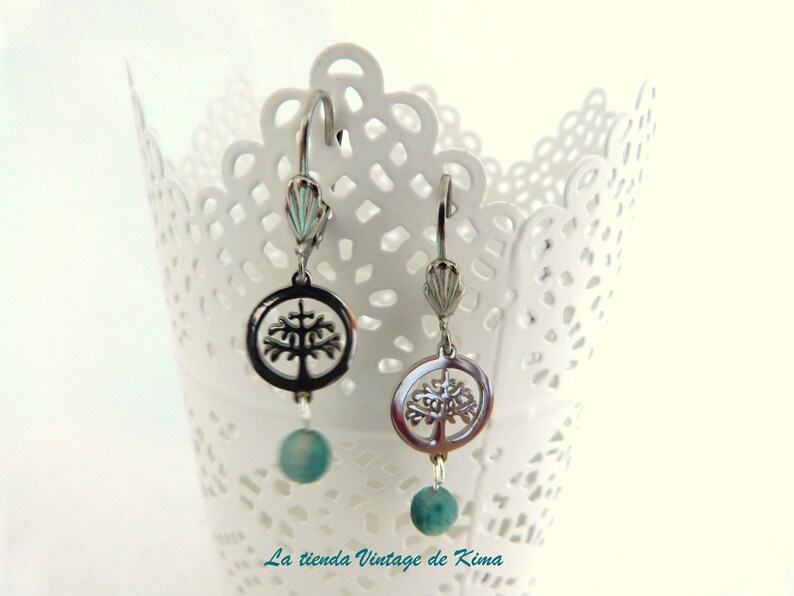 Boucles d'oreilles arbre de vie, boucles d'oreilles main de Fatima, boucles d'oreilles acier inoxydable, boucles d'oreilles pendantes, boucles d'oreilles agate, boucles d'oreilles femme, boucles d'oreilles longues image 4