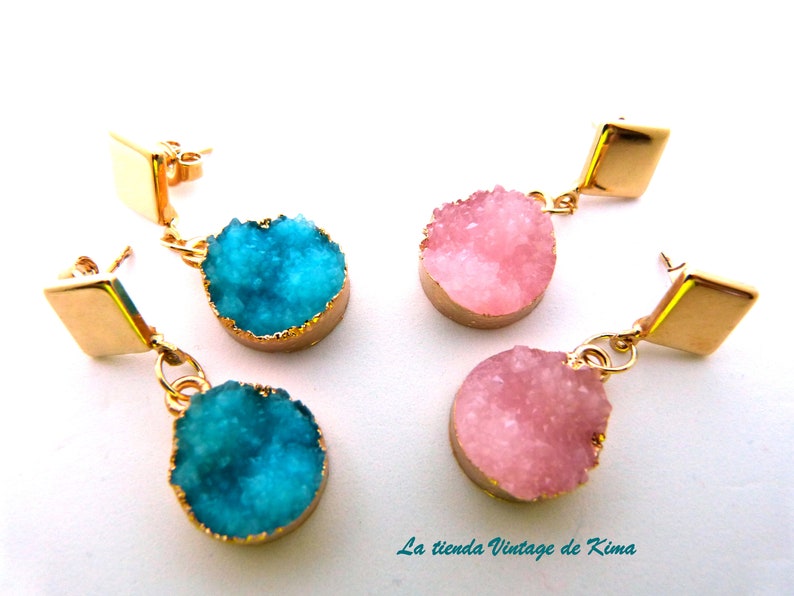 Button earrings with natural stone druzy image 1