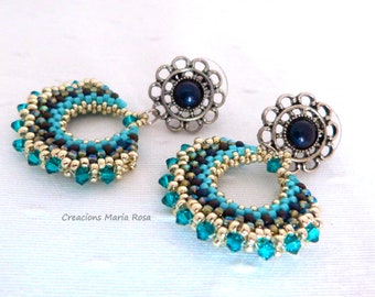 Pendientes chandelier, pendientes botón colores turquesa azul  plateado aretes invitada perfecta aretes regalo mujer aretes hechos a mano