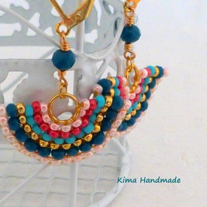 small fan earrings, colorful earrings, boho earrings, hippie earrings, earrings for women fashion earrings, blue rose gold earrings image 1