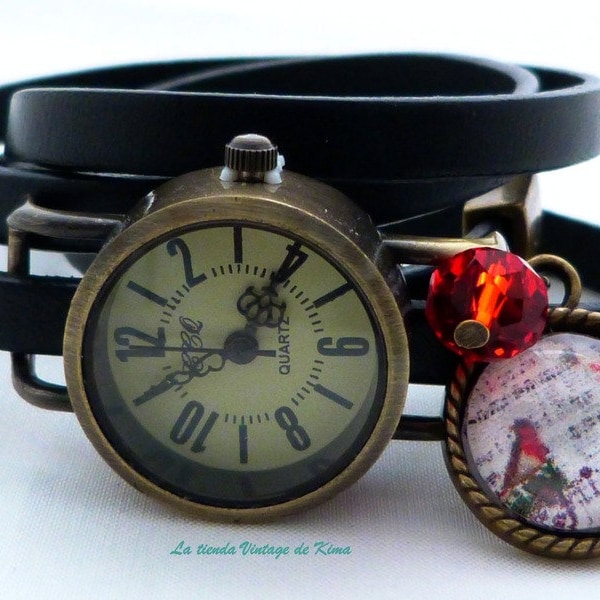 Reloj pulsera de cuero negro