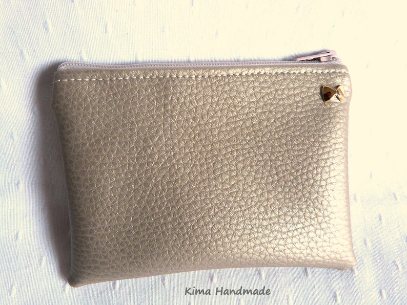 vegan leather purse, leatherette wallet, unisex women's men's purse, small purse, zipper purse, small wallet, colorful wallet Beige/Champañe