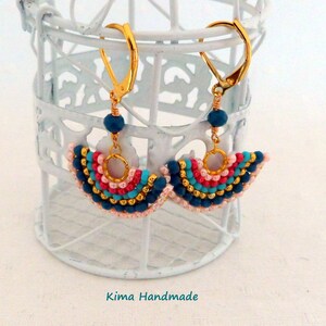 small fan earrings, colorful earrings, boho earrings, hippie earrings, earrings for women fashion earrings, blue rose gold earrings image 2