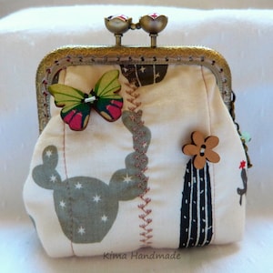 Purse with a zipper, fabric purse, cactus print purse, handmade wallet, women&#39;s purse, gift for girls, girls&#39; purse