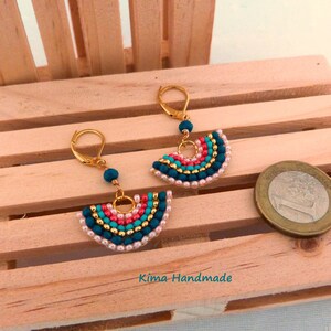 small fan earrings, colorful earrings, boho earrings, hippie earrings, earrings for women fashion earrings, blue rose gold earrings image 3