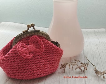 Sac à main au crochet aux fraises, sac à main avec embout buccal, portefeuille aux fraises pour femmes, cadeau de sac à main pour femmes, sac à main fait à la main