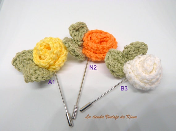 Broches con rosas de ganchillo, prendedor flores crochet,prendedor