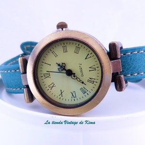 Reloj de muñeca para mujer cuero turquesa, reloj regalo para mujer, reloj regalo navidad, para ti, para ella, reloj minimalista con batería imagen 1