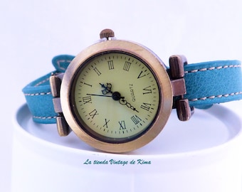 Womens wristwatch turquoise leather