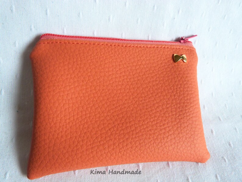 vegan leather purse, leatherette wallet, unisex women's men's purse, small purse, zipper purse, small wallet, colorful wallet Coral