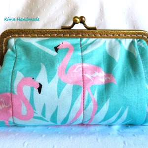 Purse with a mouthpiece, purse with a mouthpiece, flamingo fabric purse, pretty fabric purse, fashionable fabric purse, women's gift, girls' gift