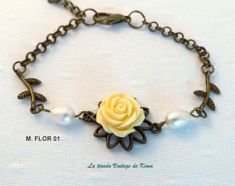 Bracelet Vintage En Pierres Semi-précieuses - Quartz, Vert, Rose, Brun - Très Bon état