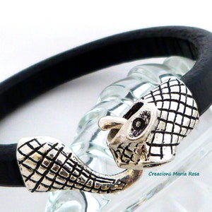 Bracelet homme cuir noir, bracelet fermoir serpent, cadeau pour homme, cadeau fête des pères, bracelet original, image 1