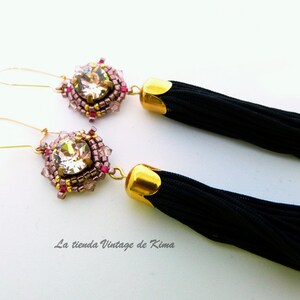 Long earrings with black pompom image 2