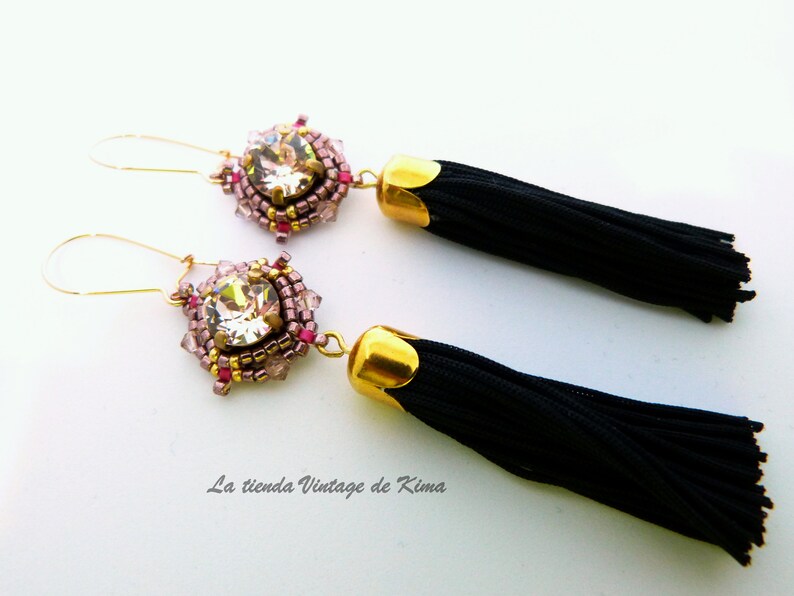 Long earrings with black pompom image 2