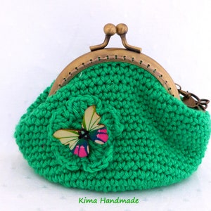 Crochet purse with metal nozzle, crochet wallet, green purse, handmade purse, wallet for women gift image 1