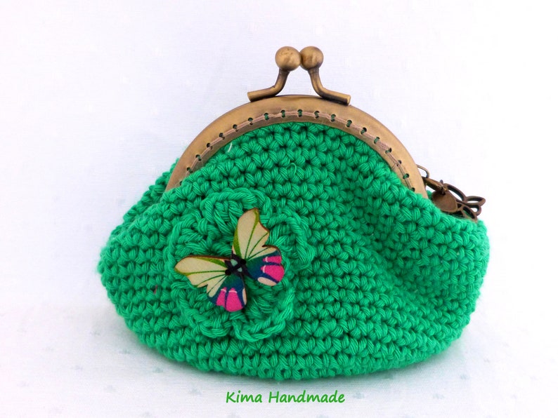 Crochet purse with metal nozzle, crochet wallet, green purse, handmade purse, wallet for women gift image 1