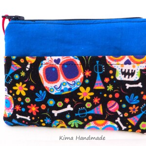 Mexican skull fabric wallet, two zipper wallet, gift wallet, women's gift wallet, unisex wallet, handmade fashion wallet image 3