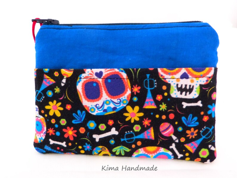 Mexican skull fabric wallet, two zipper wallet, gift wallet, women's gift wallet, unisex wallet, handmade fashion wallet image 3