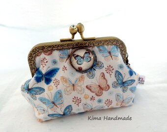 Fabric purse with butterfly print, nozzle purse for women, Christmas gift, handmade purse, fabric wallet, coin holder