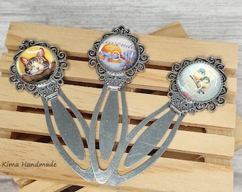 Bookmark with images, cat bookmark, bird bookmark, lavender bookmark, book accessories, silver bookmark