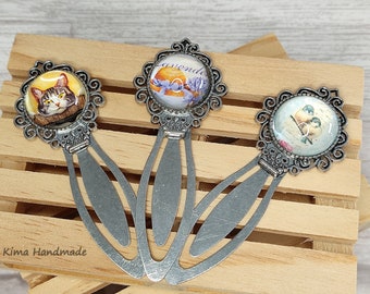 Picture bookmarks, cat bookmarks, bird bookmarks, lavender bookmarks, book accessories, silver bookmark