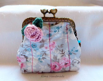 Sac à main avec embout buccal, sac à main en tissu, sac à main fait main, portefeuille en tissu, sac à main en fleurs au crochet, sac à main pour femme, portefeuille pour femme, cadeau