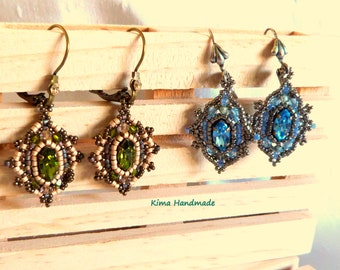 Pendientes art decó, pendientes bohemios, pendientes  cristal swarovski, aretes hechos a mano, regalo especial para ella, aretes elegantes,