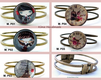 Bracelet image tour Eiffel fille, montre, bracelet bronze rigide, bracelets style vintage pour femme, bracelets outlet