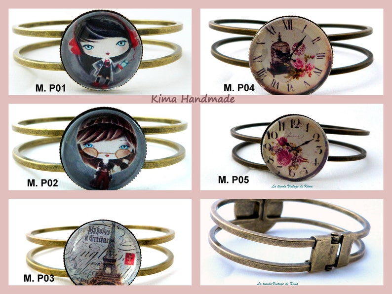 girl Eiffel Tower image bracelet, watch, rigid bronze bracelets, vintage style bracelets for women, outlet bracelets image 1
