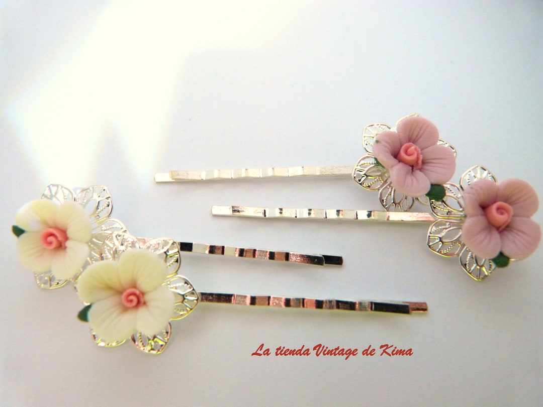 Horquillas para el pelo flores horquillas flores porcelanam Etsy España