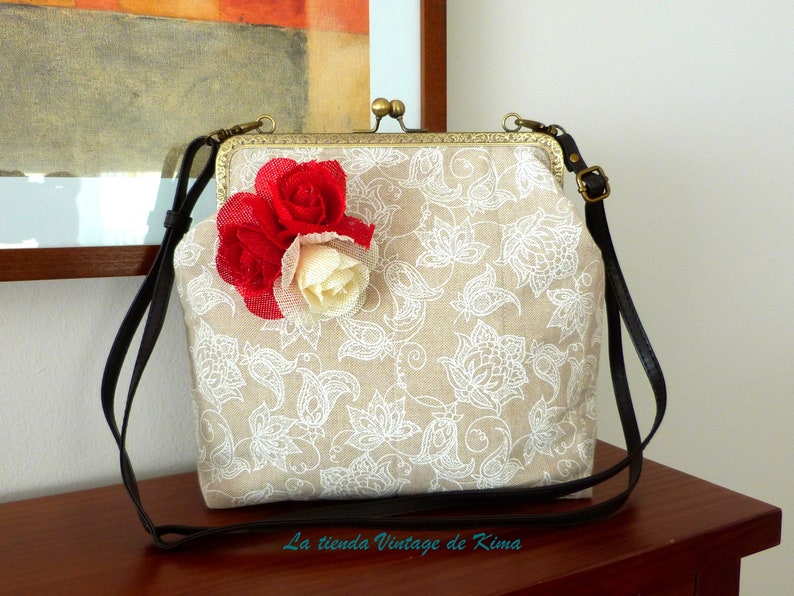 Stofftasche mit Mundstück drei Rosen Bild 2