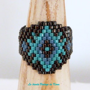 Peyote ring, boho ring, handmade, crystal miyuki, blue and black, ring image 1