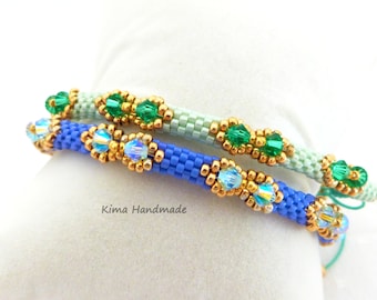 Bracelet Peyotl et Swarovski, bracelet vert pastel, bracelet violet, cadeau pour femme, cadeau de Noël pour femme, bracelet fait main