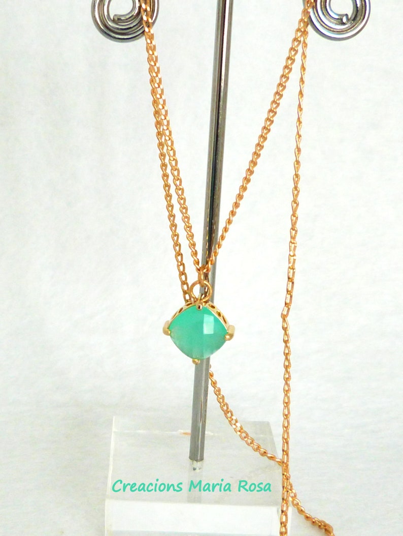 Colgante para mujer de cristal dorado y menta, joyeria para novias, damas de honor, minimalista, imagen 1