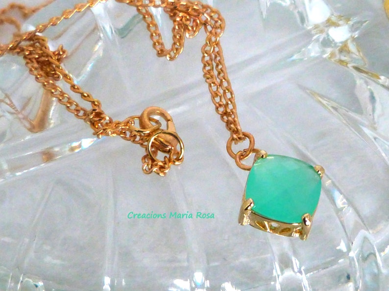 Colgante para mujer de cristal dorado y menta, joyeria para novias, damas de honor, minimalista, imagen 3