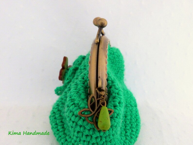 Crochet purse with metal nozzle, crochet wallet, green purse, handmade purse, wallet for women gift image 3